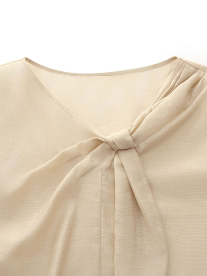 Tencel Acetate Linen Blend Tie Neck Women Blouse