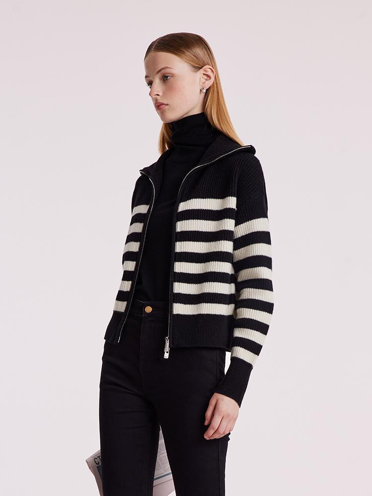 Woolen Knitted Stripe Women Cardigan