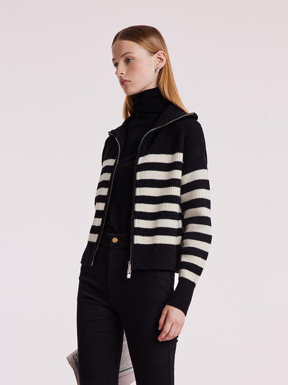 Woolen Knitted Stripe Women Cardigan