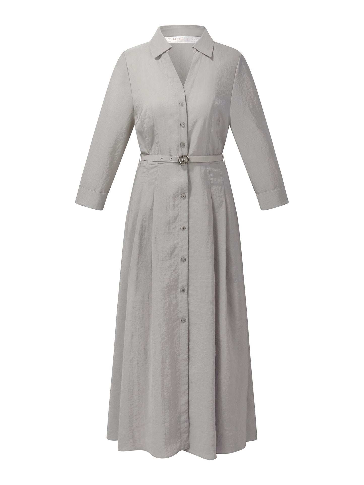 [Preview] Triacetate Blend Women Belted Maxi Shirt Dress