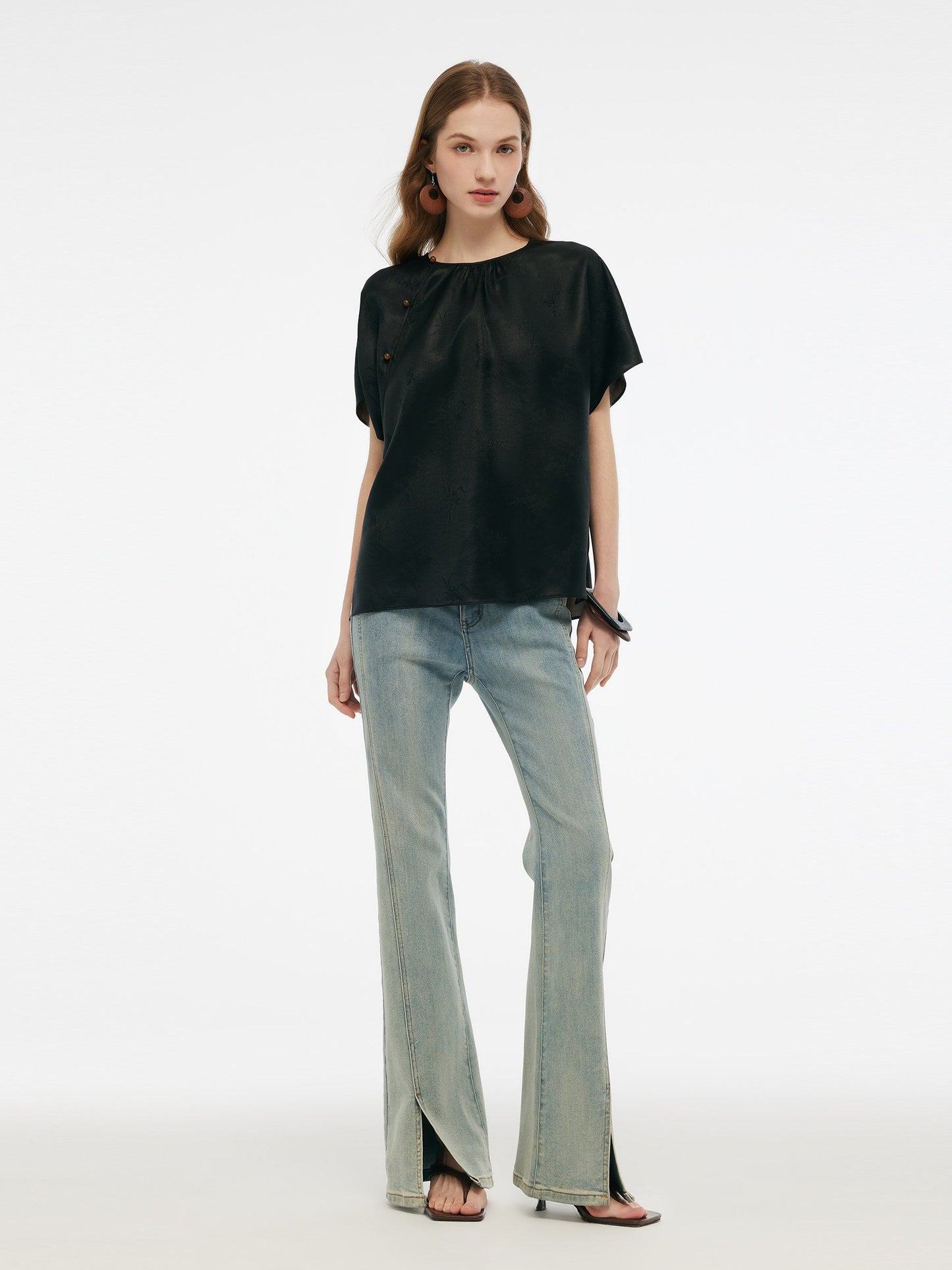 19MM Xiang Yun Silk Jade Bead Button Women T-Shirt