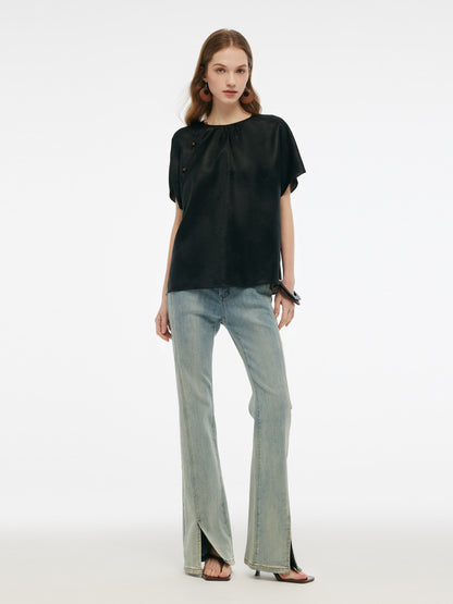 19MM Xiang Yun Silk Jade Bead Button Women T-Shirt