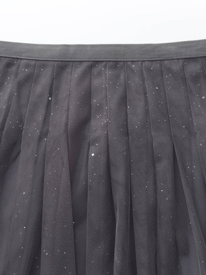 Mesh Elastic Waist Sequins Pleated Women Skirt