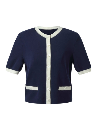 Lyocell Blend Contrast Trim Women Cardigan