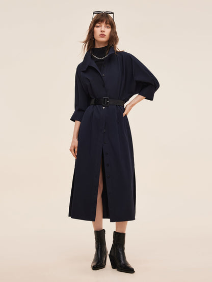 Adjustable Collar Women Trench Coat With Leather Belt