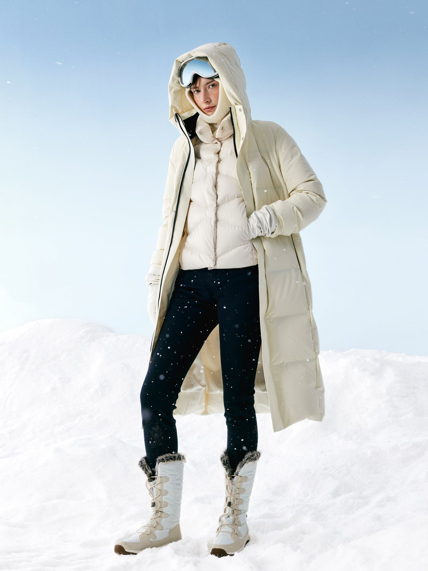 Thermal Tech Back Hooded Unisex Long Goose Down Coat