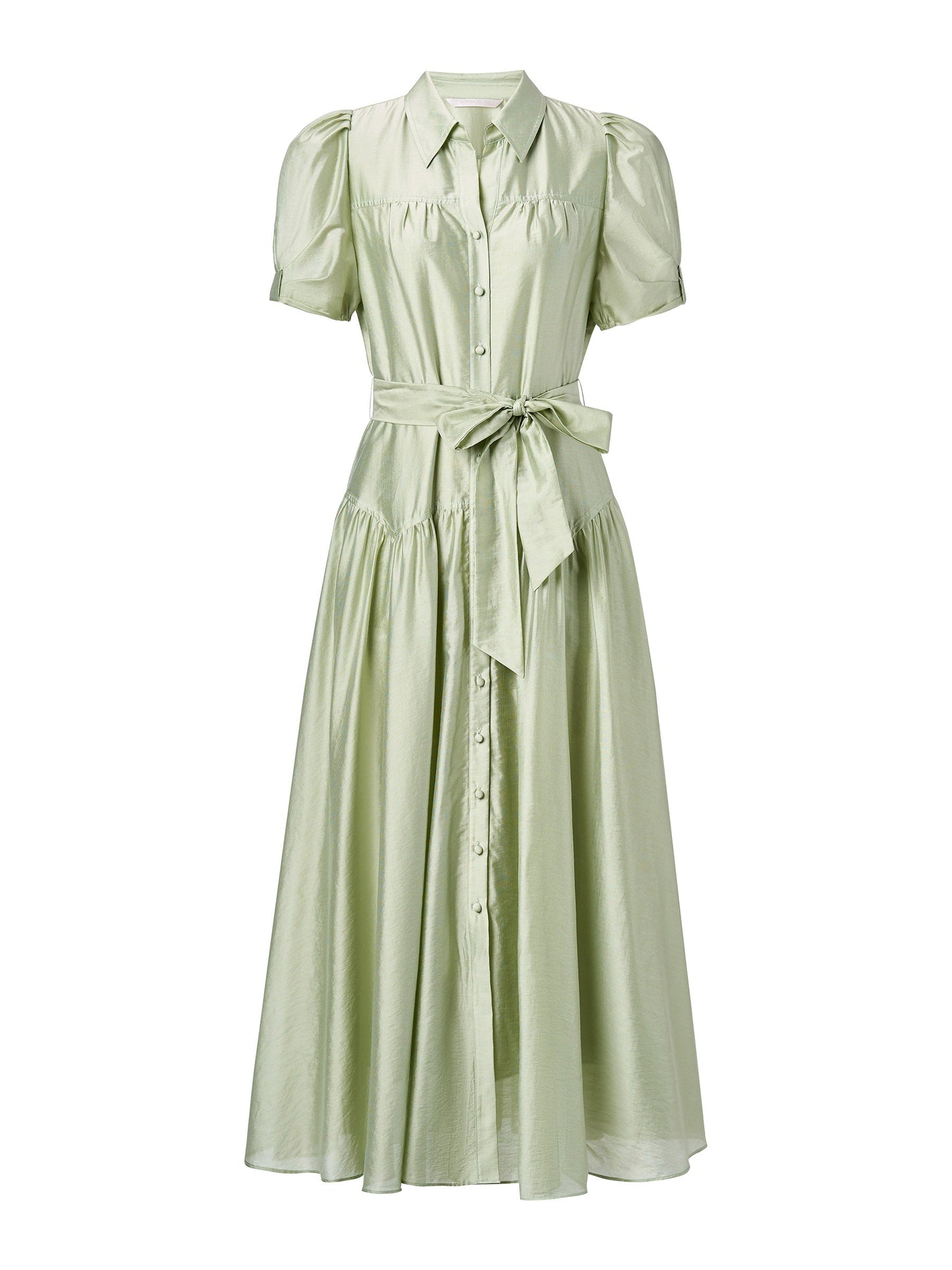 Tencel Blend Puff Sleeve Women Belted Maxi Shirt Dress