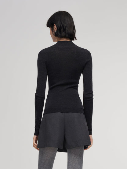 100% Wool Seamless Mock Neck Women Knit Top