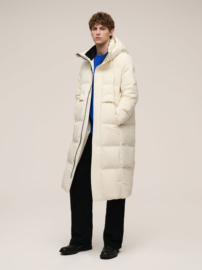 Thermal Tech Back Hooded Unisex Long Goose Down Coat