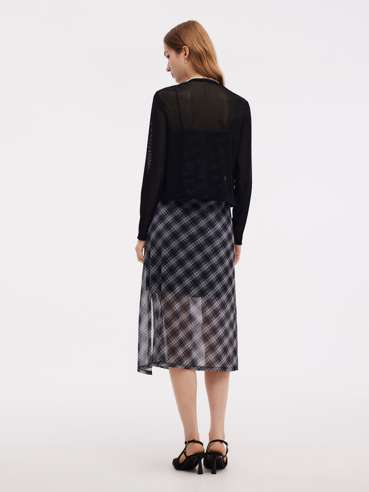 Plaid Adjustable Straps Slip Midi Dress And Cardigan Two-Piece Set
