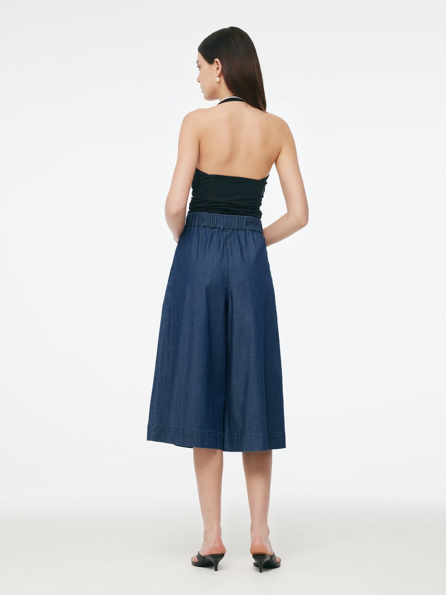 Denim High Waisted Women Wide Leg Cropped Culottes