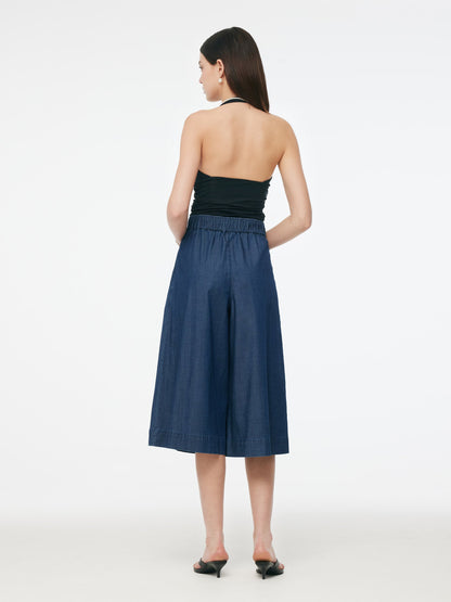Denim High Waisted Women Wide Leg Cropped Culottes