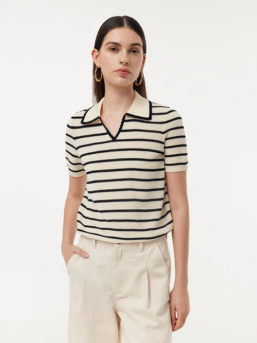 Tencel Blend Stripe Women Knit Top
