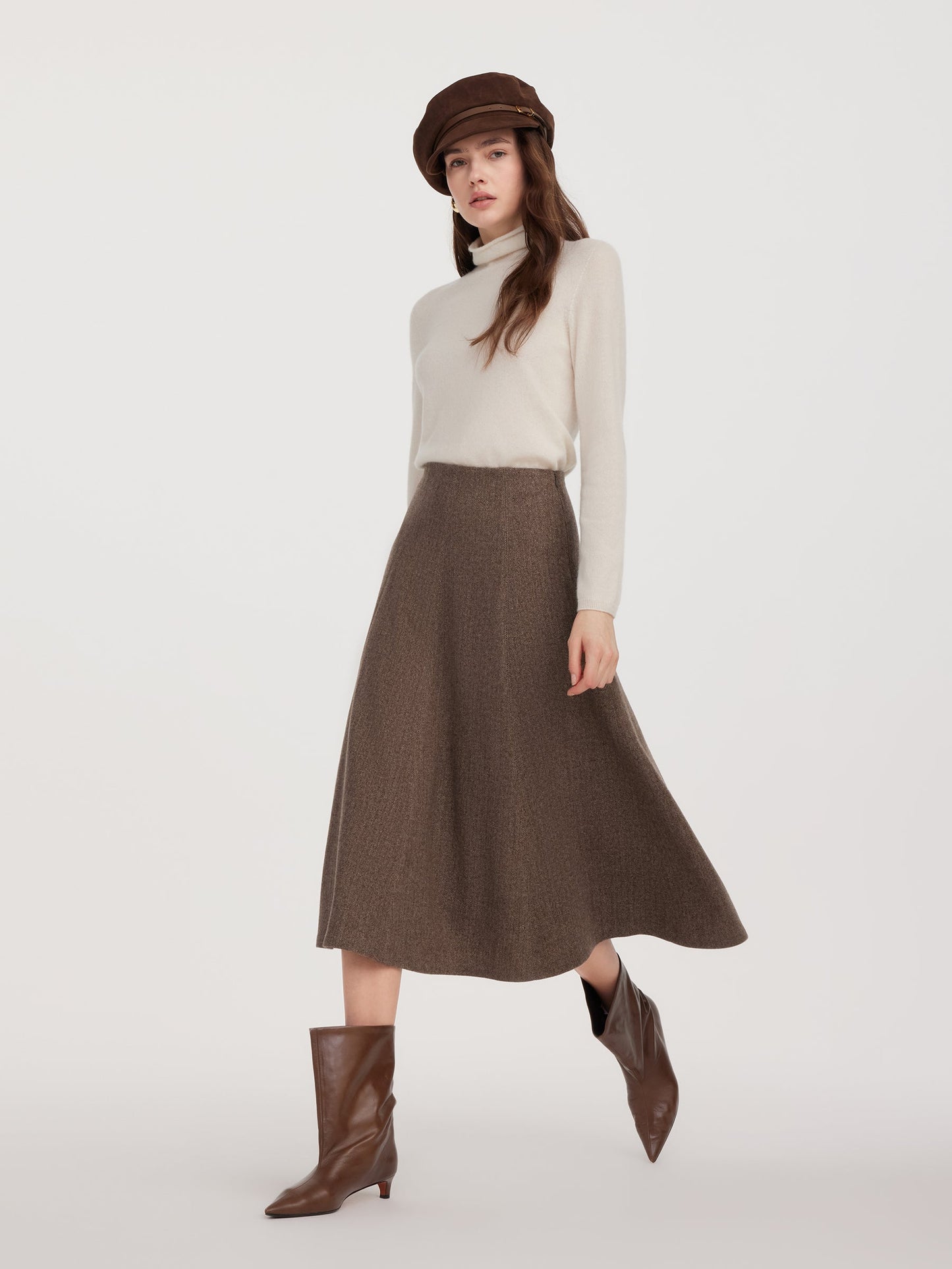 Washable Wool Women A-Line Flared Skirt