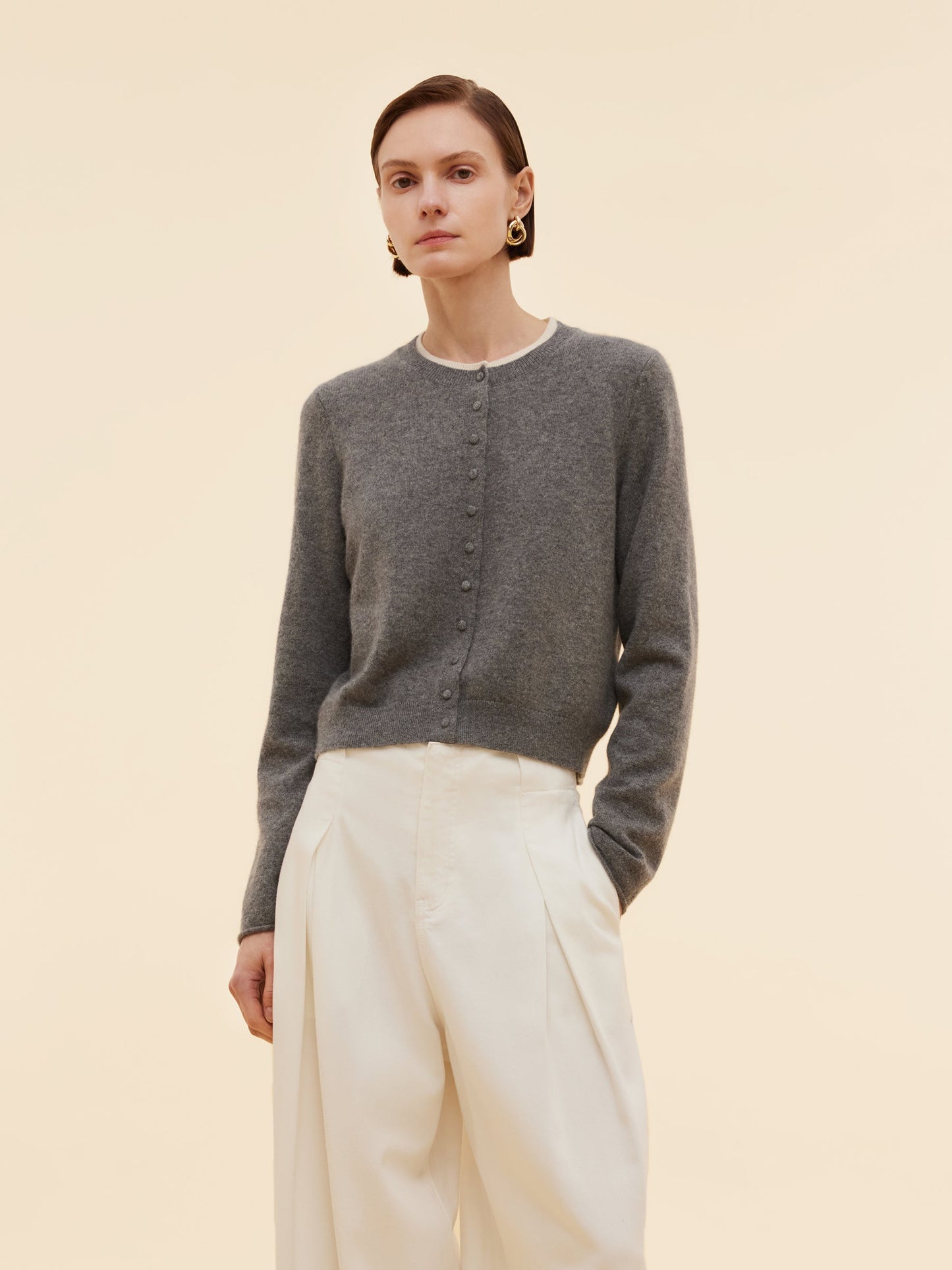 100% Cashmere Faux Two-Piece Women Cardigan