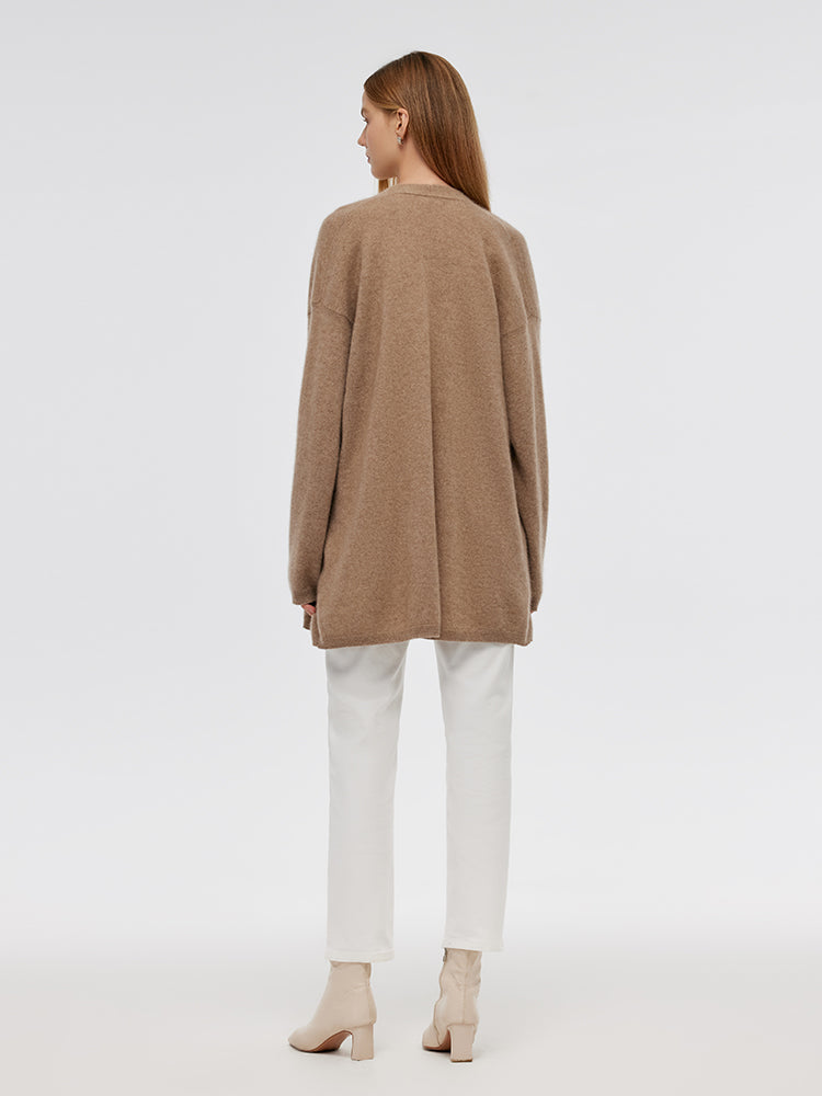 Light Camel Brushed Cashmere Short Women Cardigan