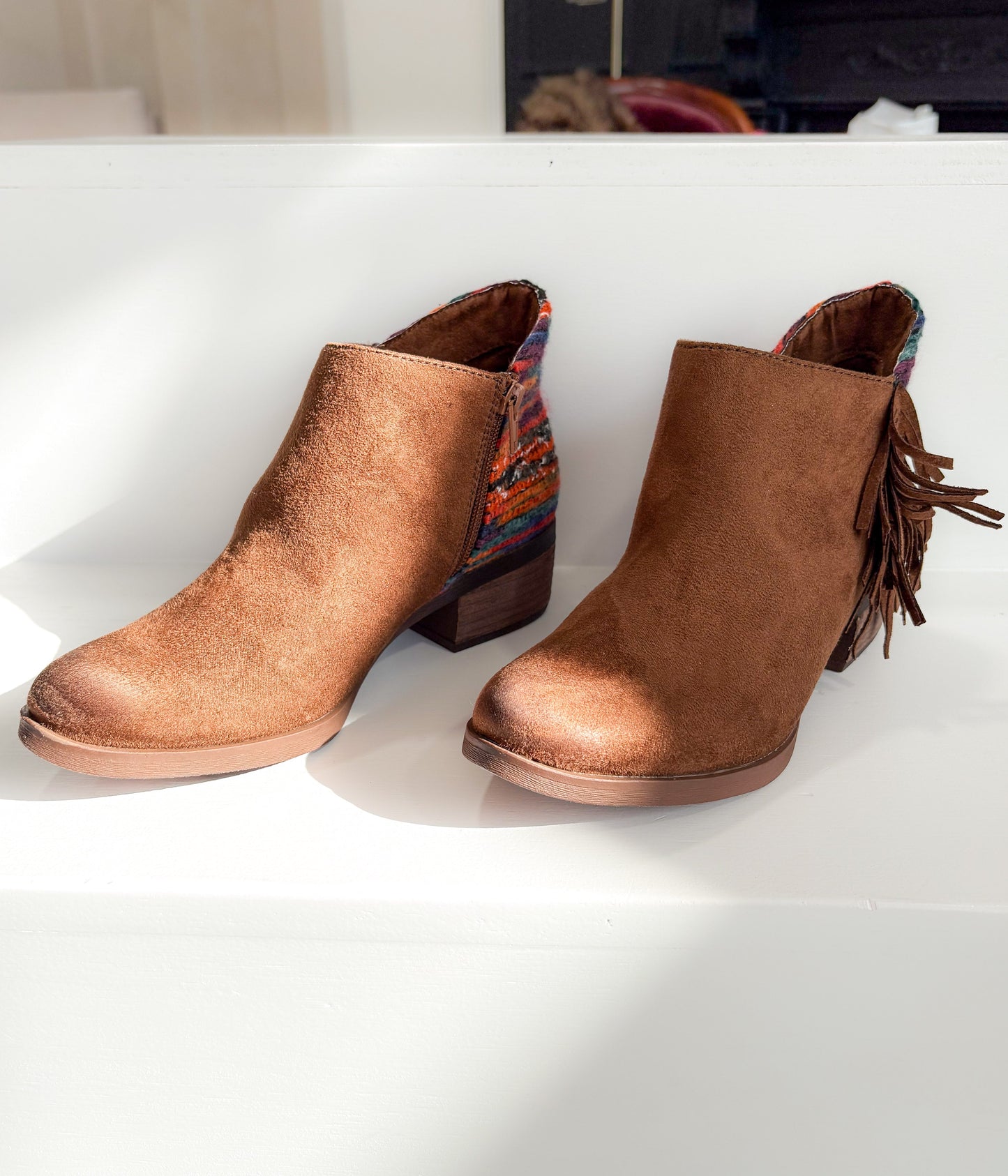Etty Fringe Ankle Boot in Tan