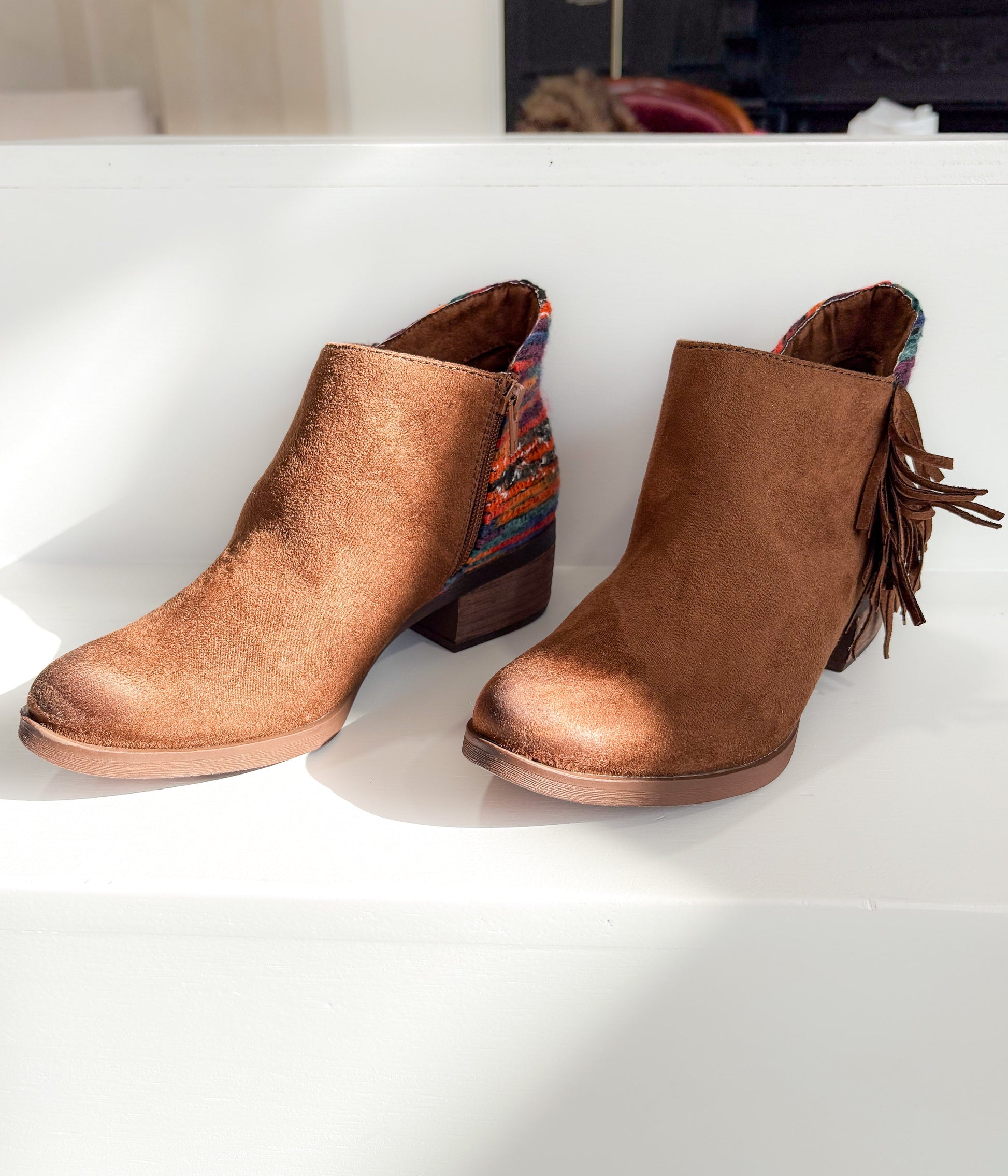 Etty Fringe Ankle Boot in Tan
