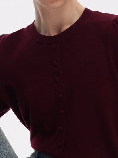 Tencel Blend Puff Long Sleeve Women Knit Top