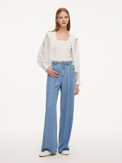 100% Lyocell Denim Women Straight Leg Jeans With Belt