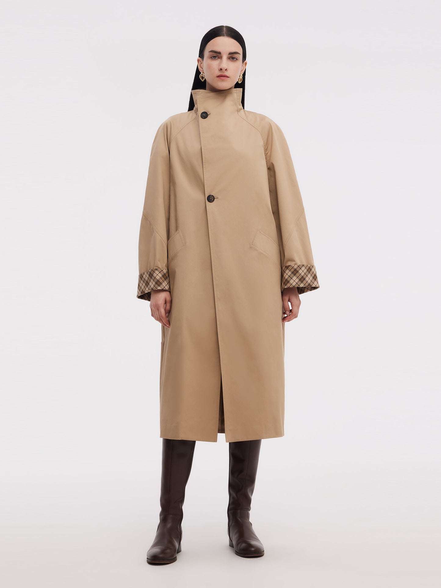 Cotton Color Block Cuffs Unisex Trench Coat