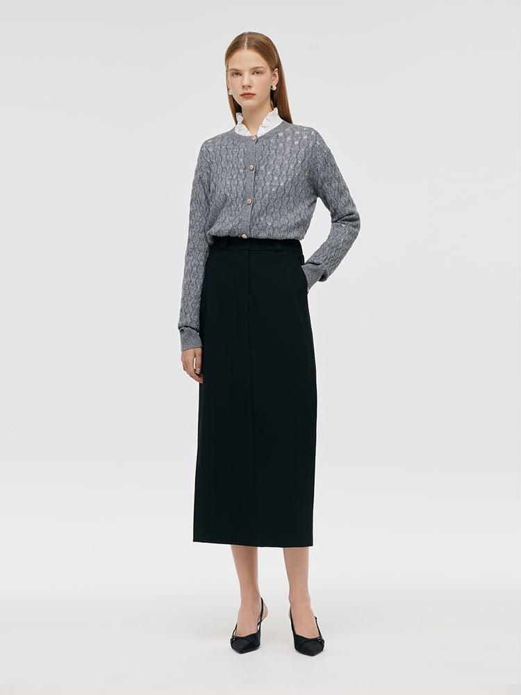 Denim Rhinestone Slit Women Skirt With Belt