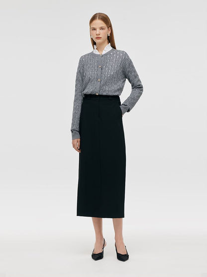 Denim Rhinestone Slit Women Skirt With Belt