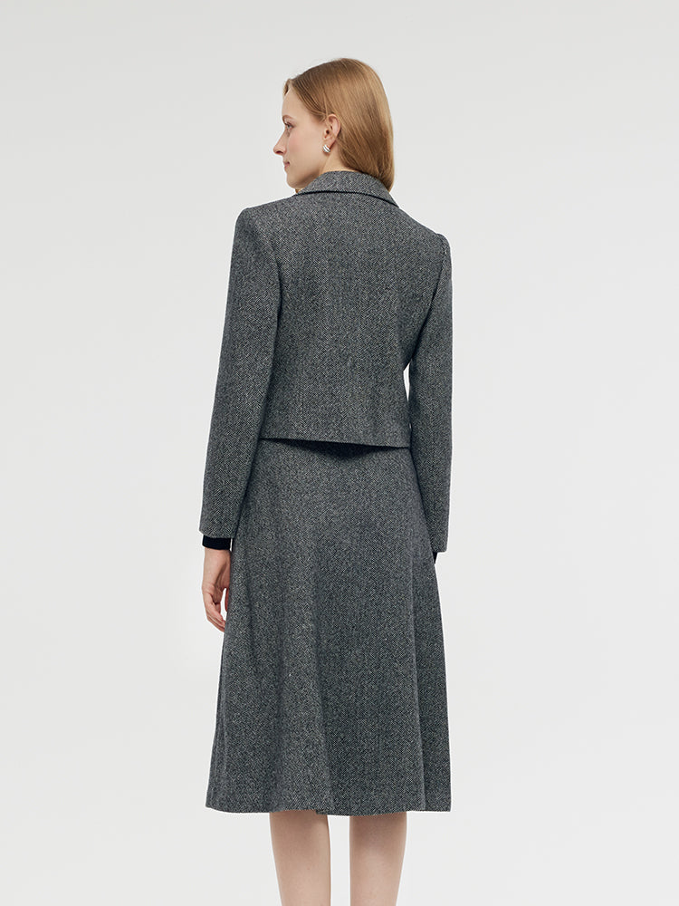 Washable Wool Crop Jacket And Half Skirt Two-piece Set