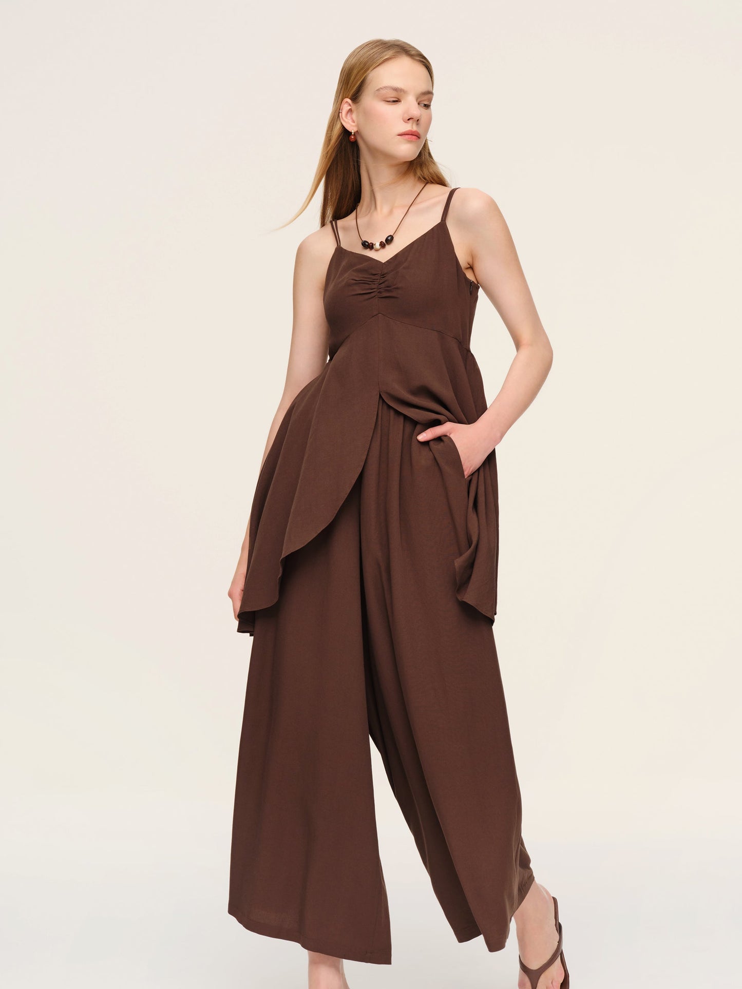 Linen Blend Camisole And Culottes Two-Piece Set