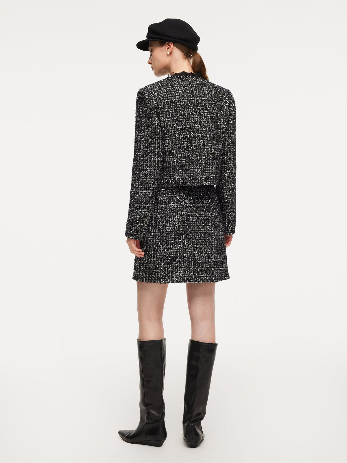 Wool Blend Tweed Cropped Jacket And Skirt Two-Piece Set