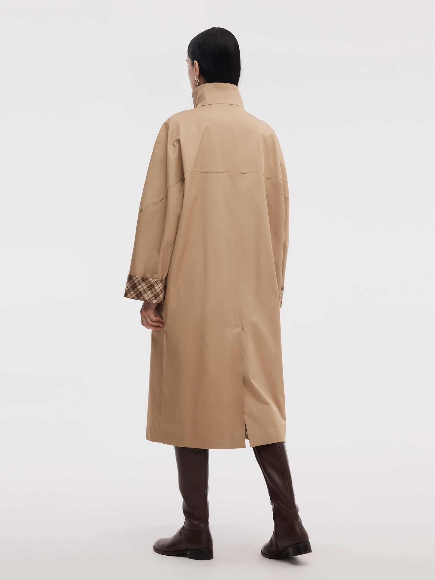 Cotton Color Block Cuffs Unisex Trench Coat