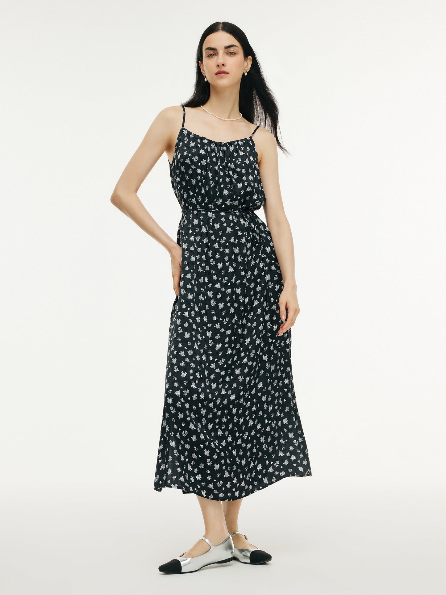 Floral Print Strap Side Slit Maxi Dress And Cardigan Two-Piece Set