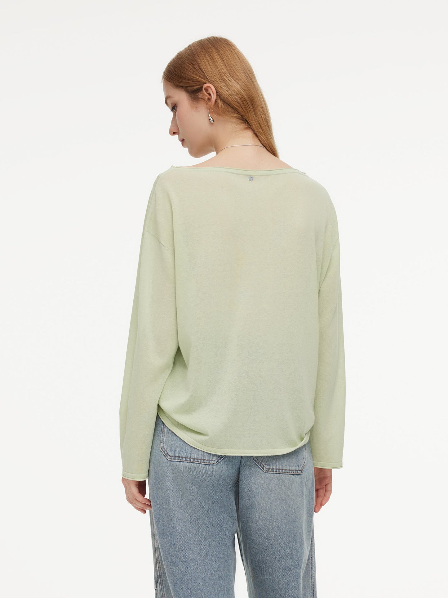 Triacetate Linen Cotton Blend Boat Neck Women Lightweight Knit Top