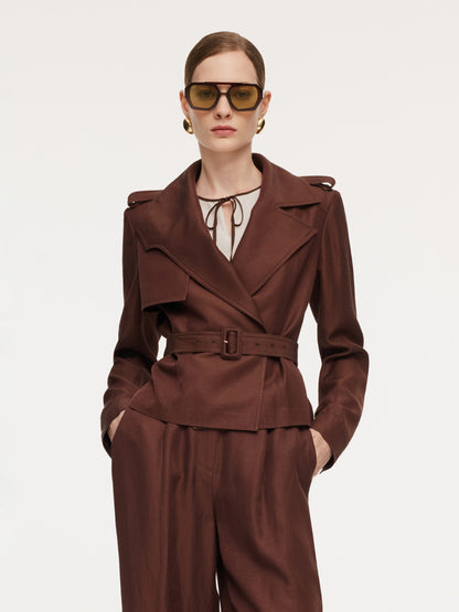 Tencel Acetate Linen Blend Women Trench Jacket With Belt