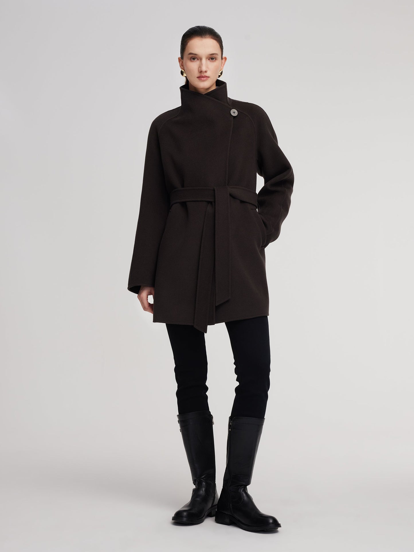 Cashmere Wool Blend Convertible Collar Women Wrap Coat