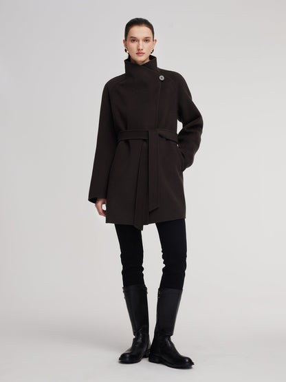 Cashmere Wool Blend Convertible Collar Women Wrap Coat