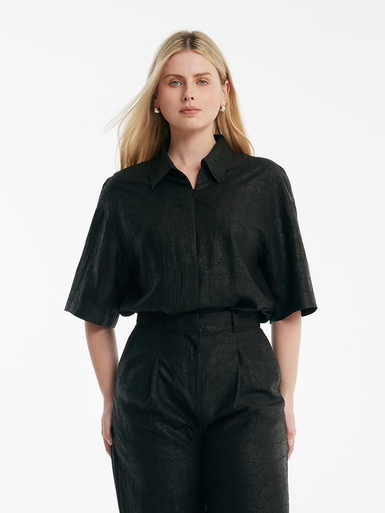 18 Momme Xiang Yun Silk Women Shirt With Zippered Lapel Collar