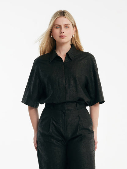 18 Momme Xiang Yun Silk Women Shirt With Zippered Lapel Collar