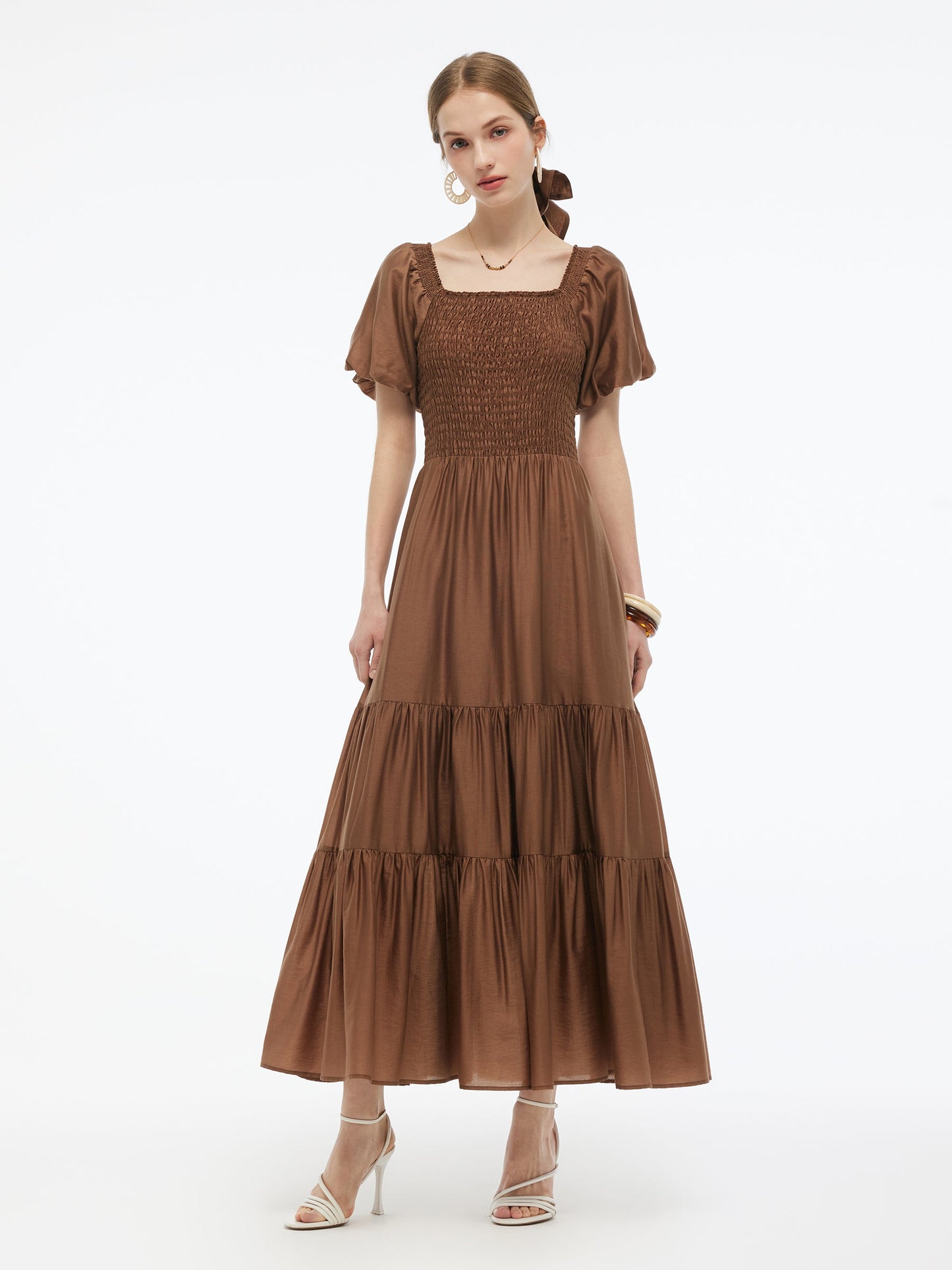 Tencel Blend Women Smocked Maxi Dress