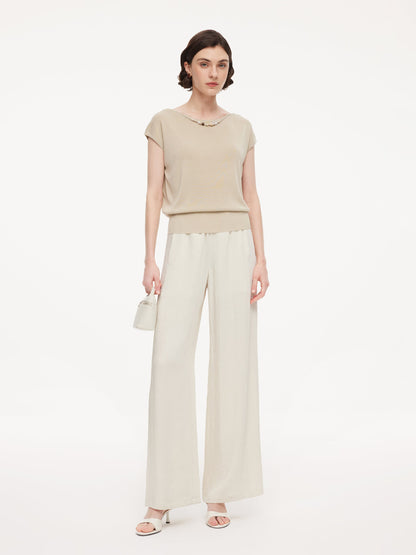 Tencel Mulberry Silk Blend Women Knit Top With Detachable Necklace