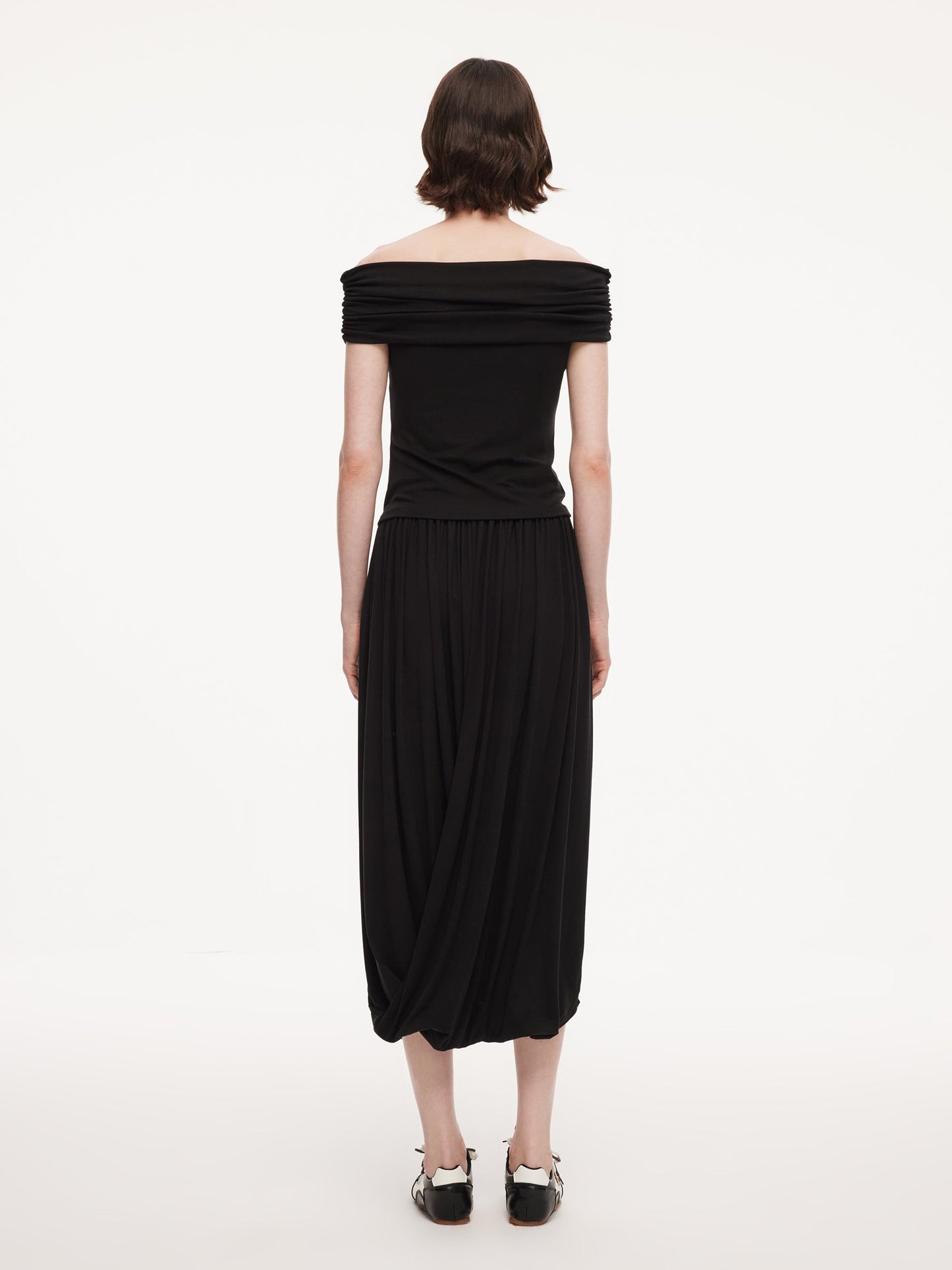Tencel Blend Off Shoulder Knit Top And Bubble Hem Skirt Two-Piece Set