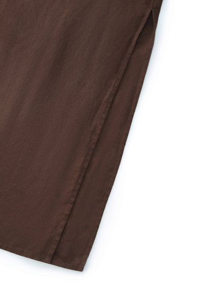 100% Linen Women Strap Maxi Dress With Tie String Belt