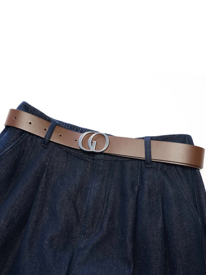 100% Cotton Denim Wide Leg Women Jeans With GO Letter Belt