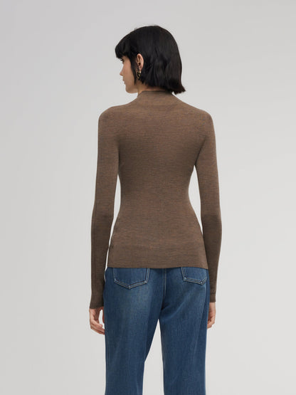 100% Wool Seamless Mock Neck Women Knit Top