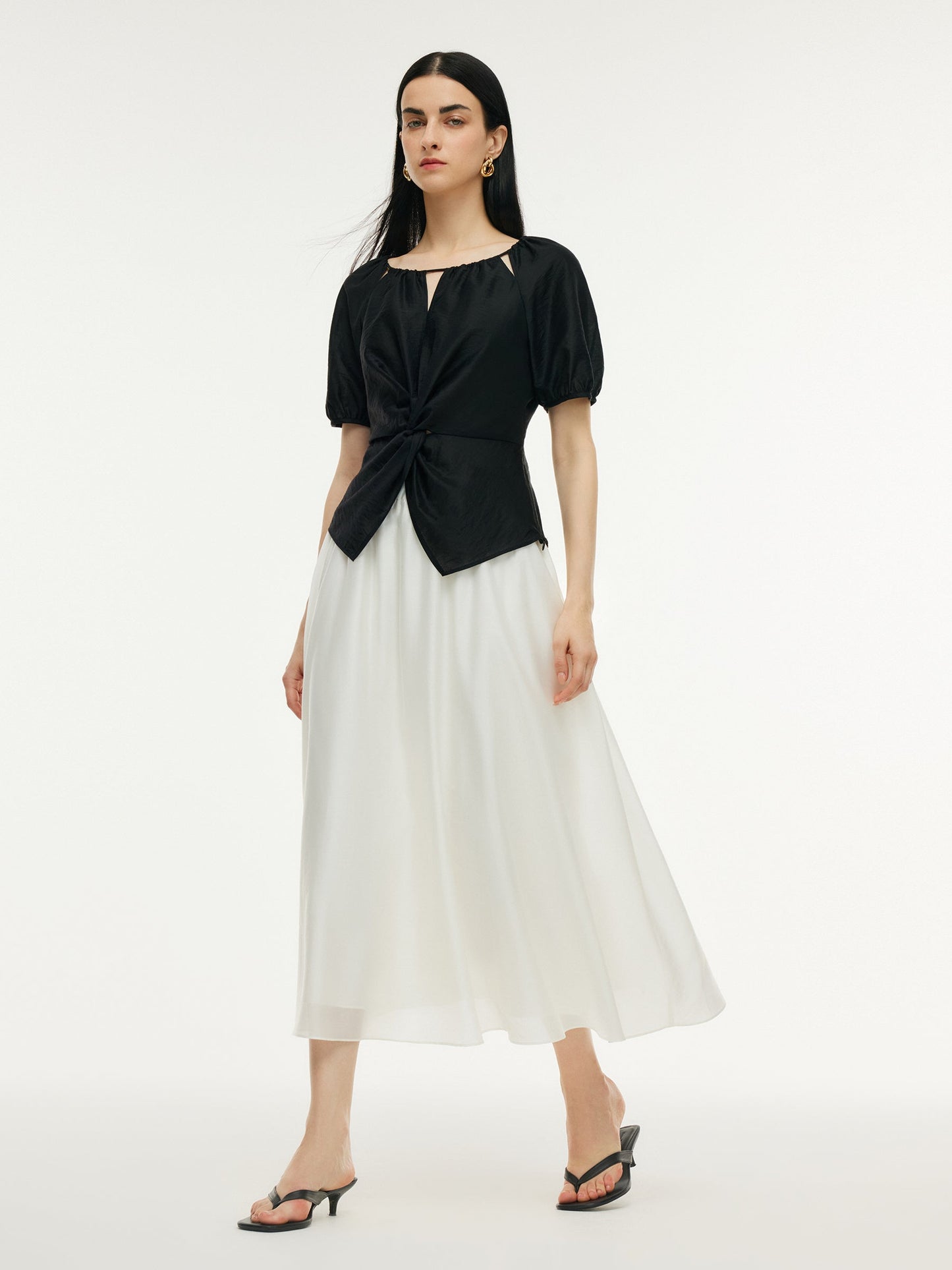 Tencel Blend Twist Front Top And A-Line Skirt Two-Piece Set