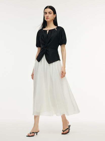 Tencel Blend Twist Front Top And A-Line Skirt Two-Piece Set