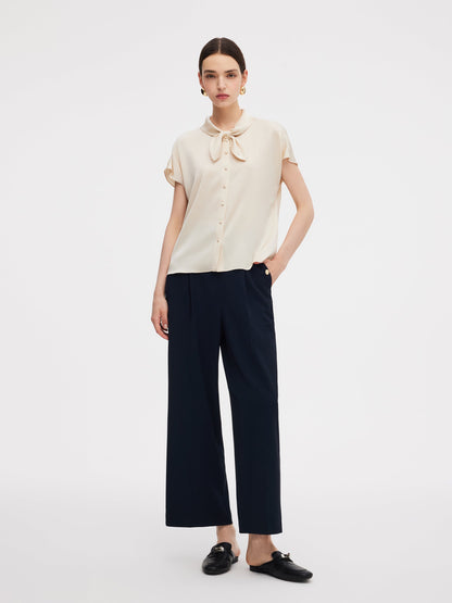 22MM Mulberry Silk Women Bow Tie Neck Shirt