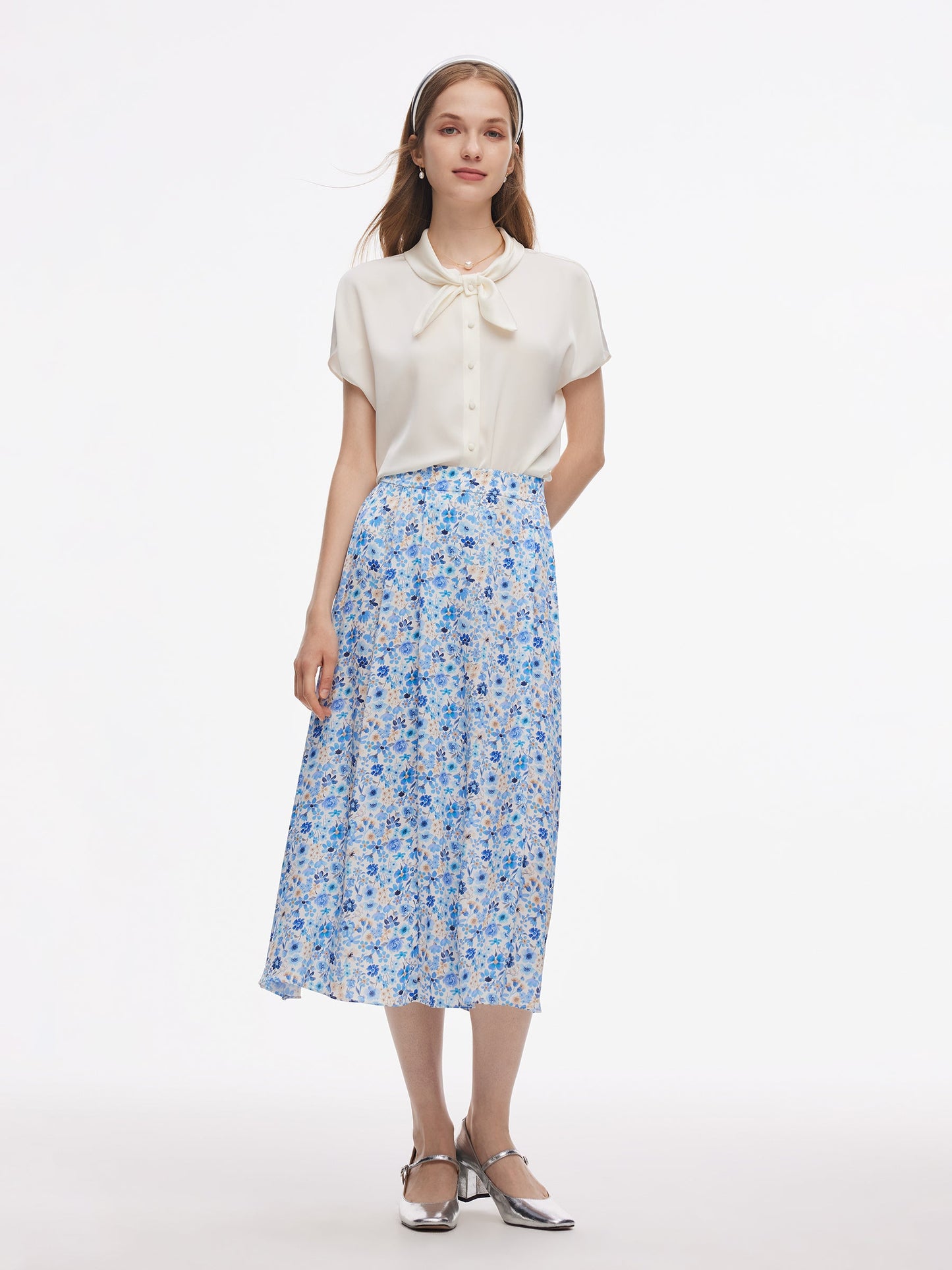 22MM Mulberry Silk Women Bow Tie Neck Shirt
