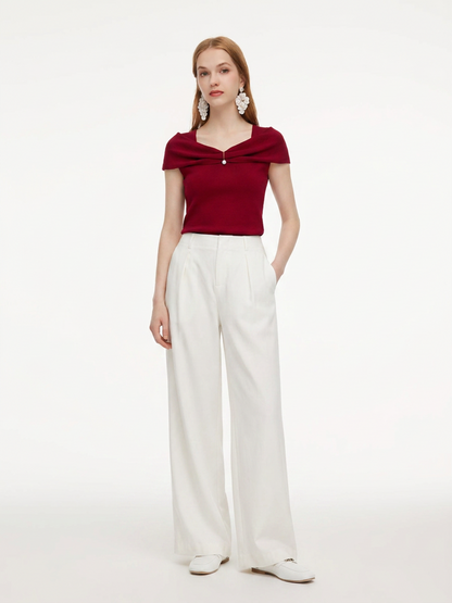Lyocell Blend Off Shoulder Women Knit Top With Detachable Magnetic Flower