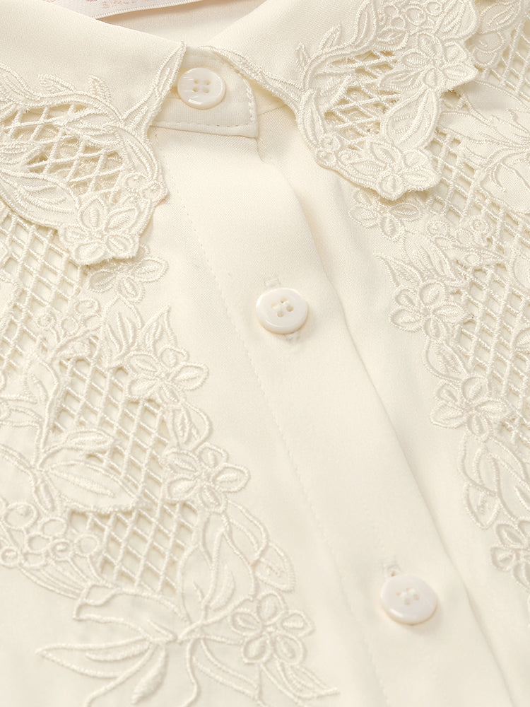 Mulberry Silk Embroidered Openwork Women Shirt
